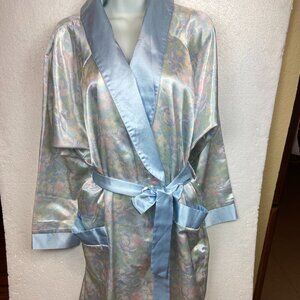 Vintage Robinson's Satin Robe Kimono Size S Floral